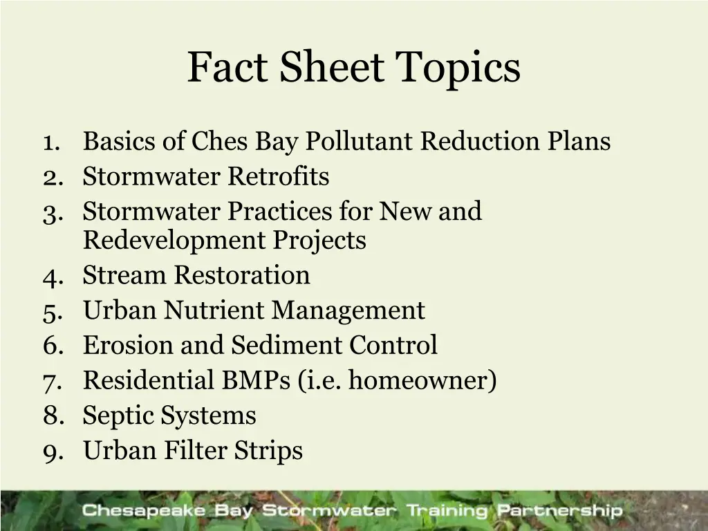 fact sheet topics