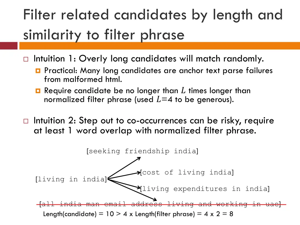 filter related candidates by length