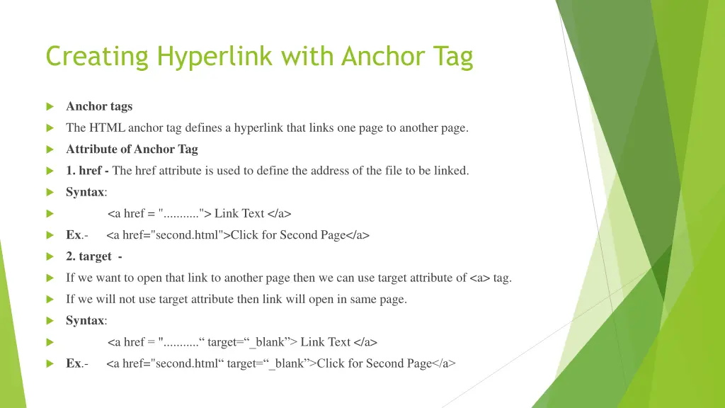 creating hyperlink with anchor tag