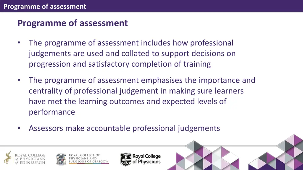 programme of assessment 1