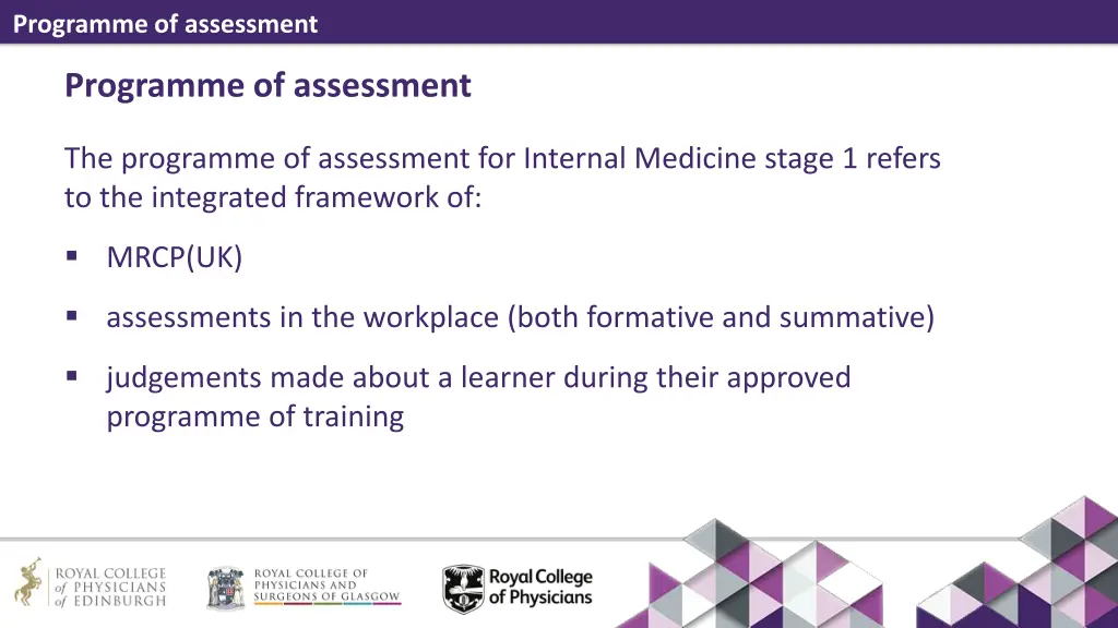 programme of assessment