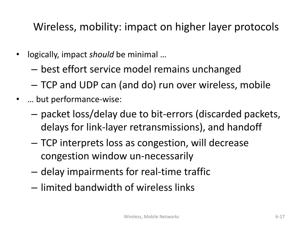 wireless mobility impact on higher layer protocols