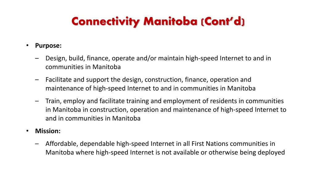 connectivity manitoba cont d