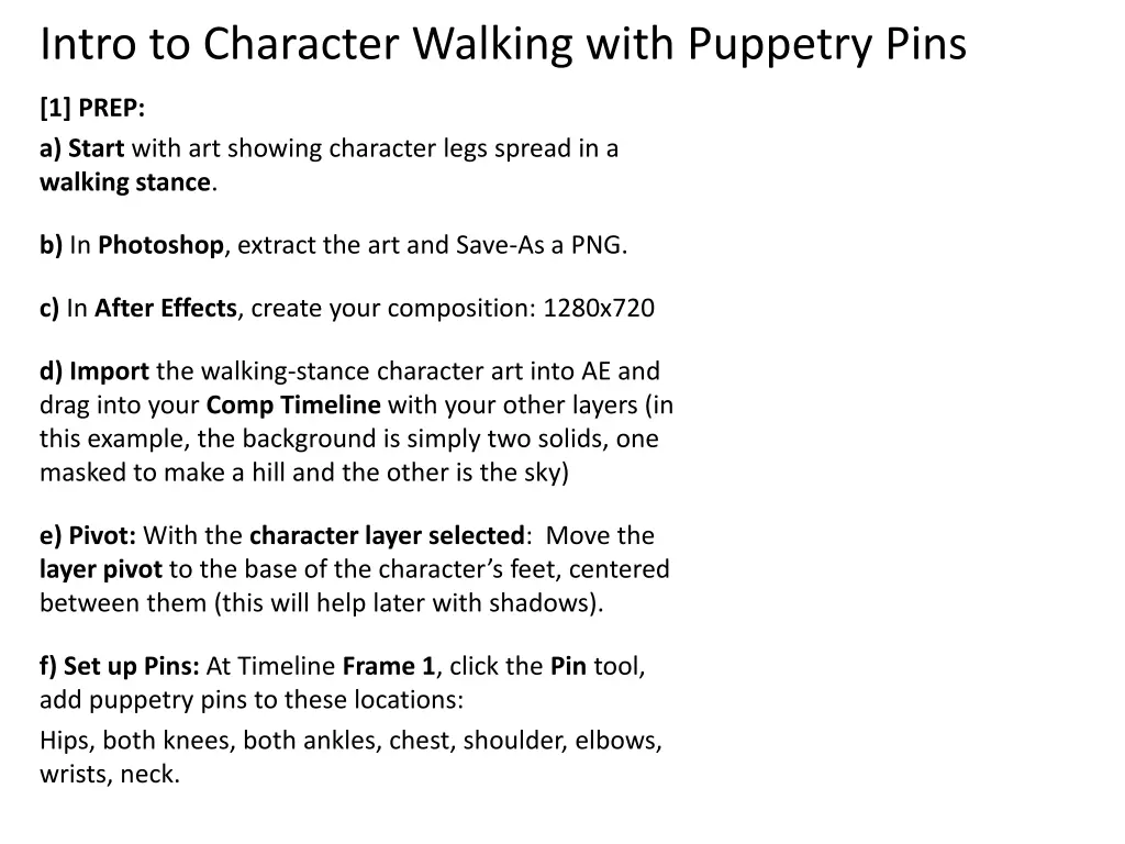 intro to character walking with puppetry pins