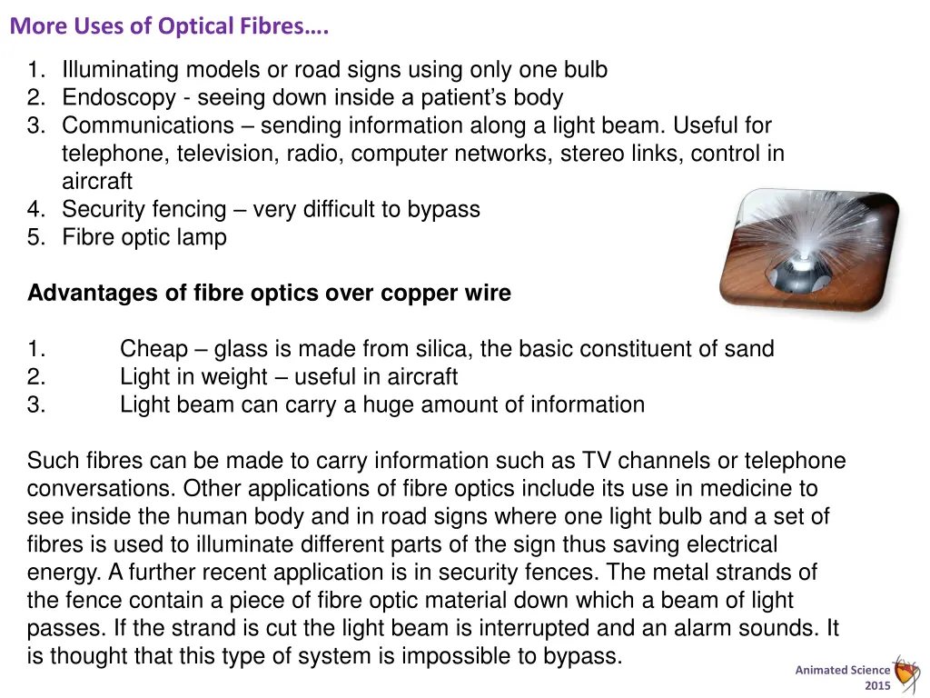 more uses of optical fibres