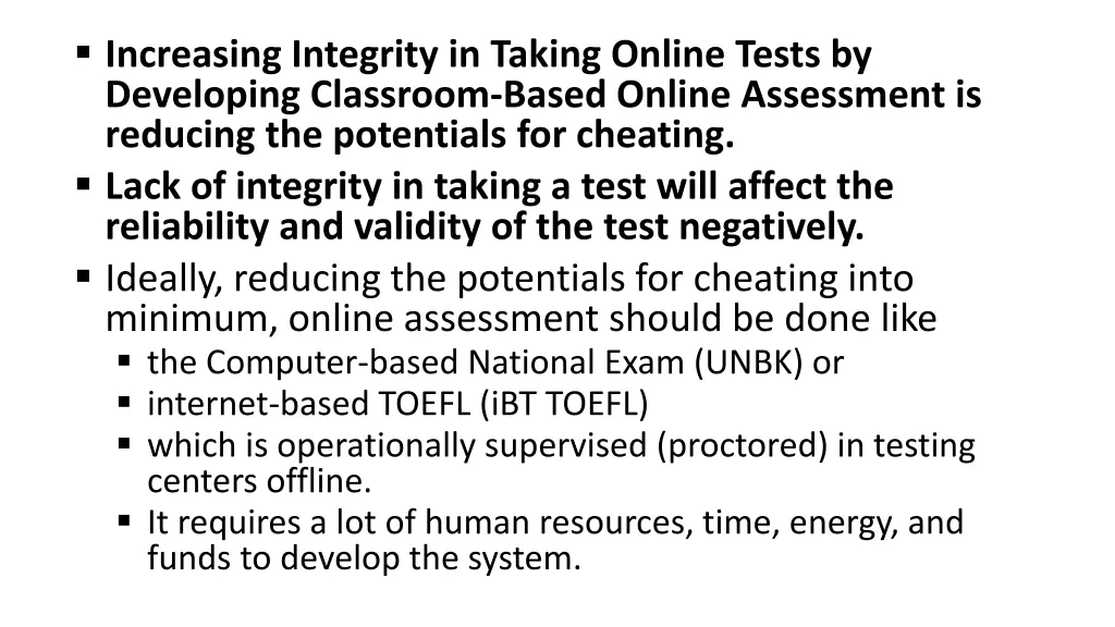 increasing integrity in taking online tests