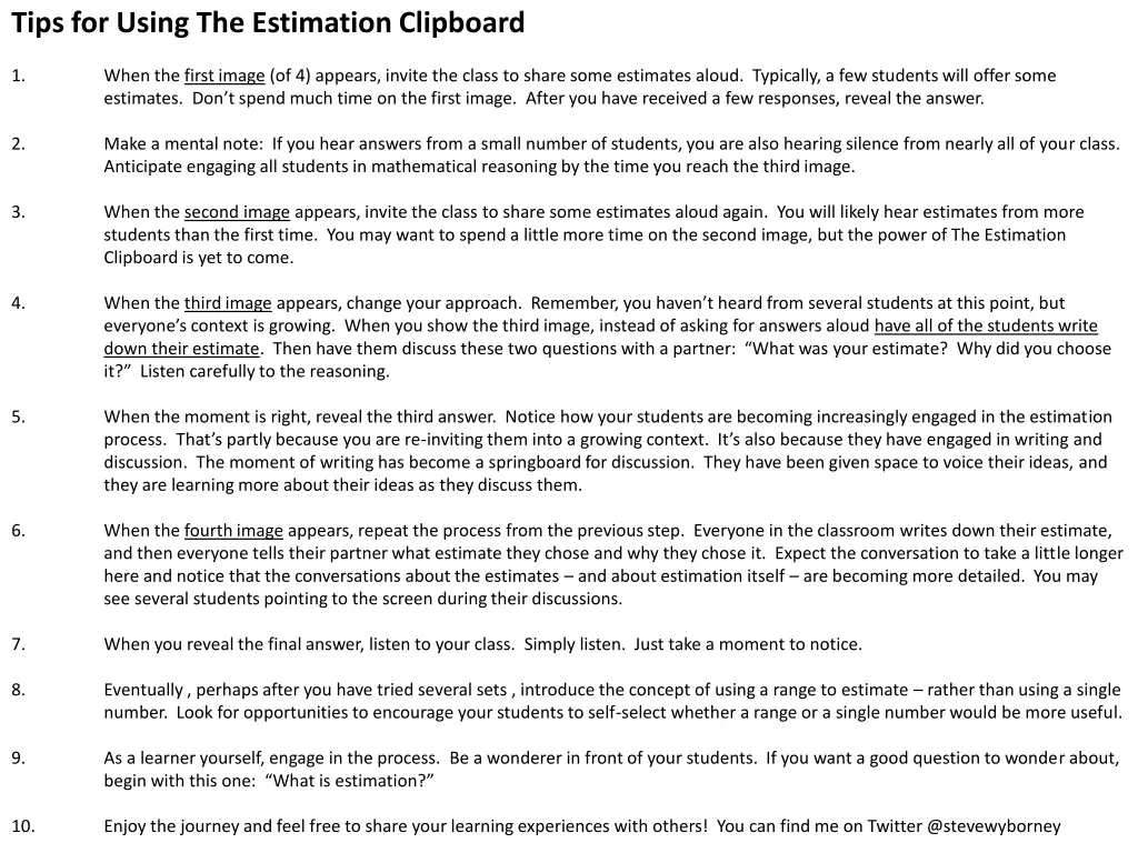 tips for using the estimation clipboard