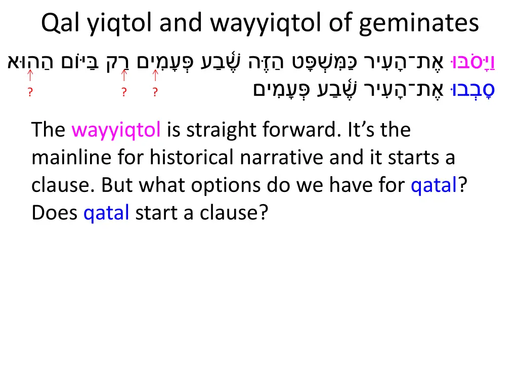 qal yiqtol and wayyiqtol of geminates 5