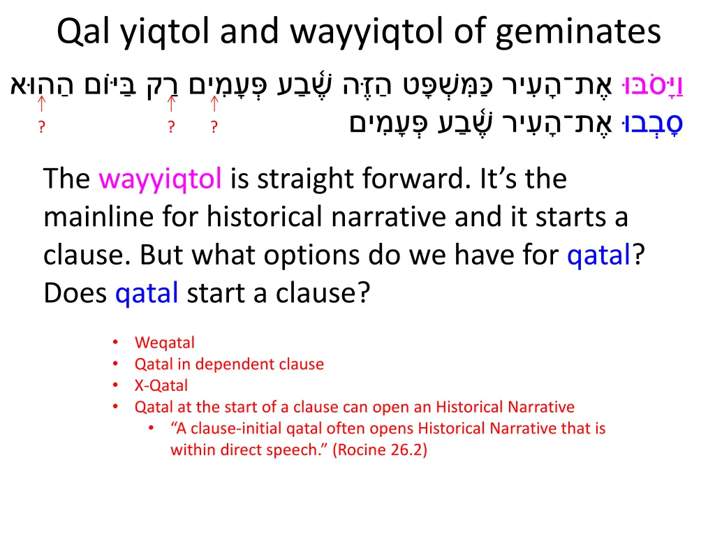 qal yiqtol and wayyiqtol of geminates 6