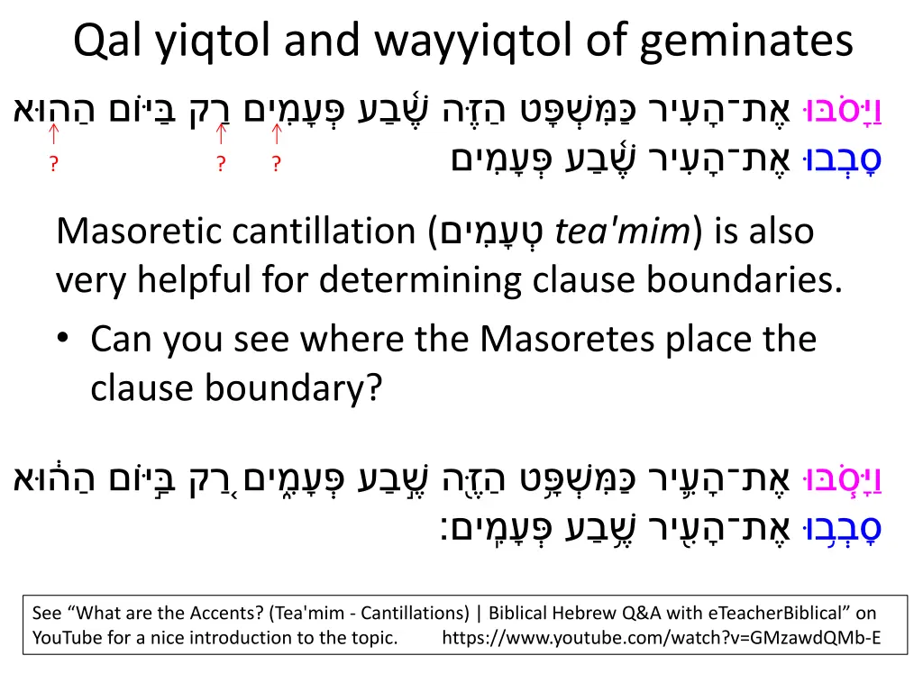 qal yiqtol and wayyiqtol of geminates 7