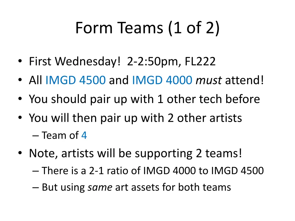 form teams 1 of 2