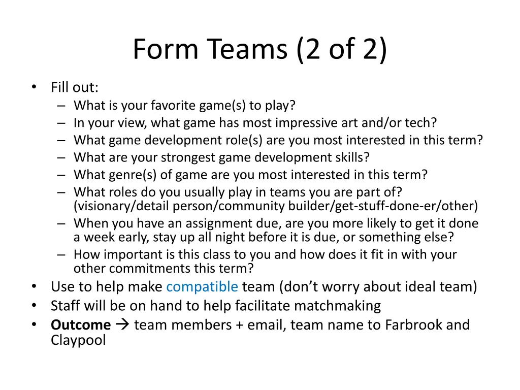 form teams 2 of 2