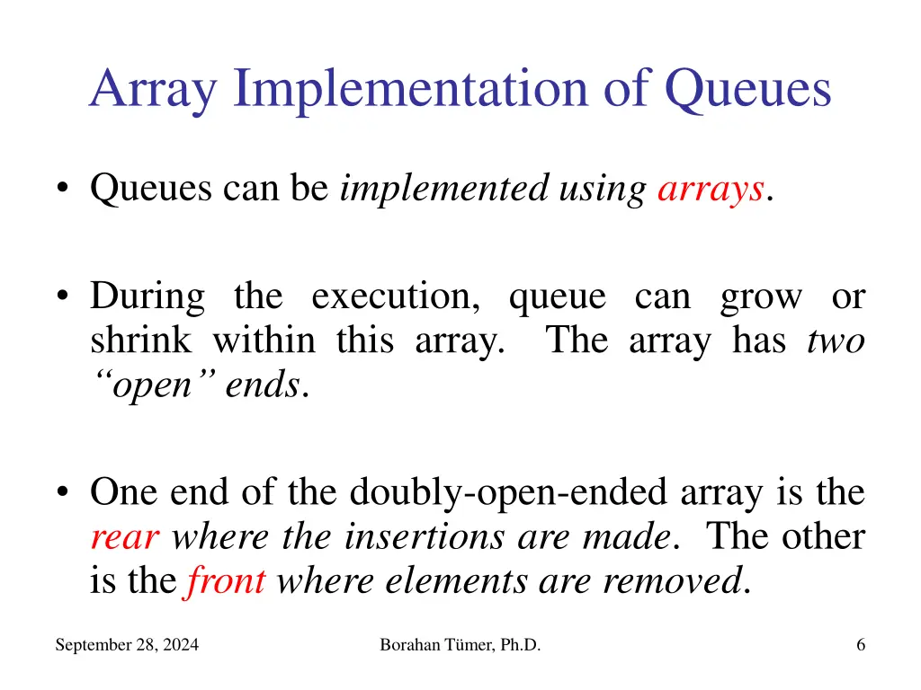 array implementation of queues