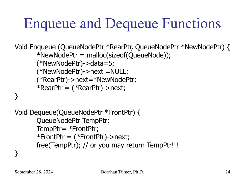 enqueue and dequeue functions