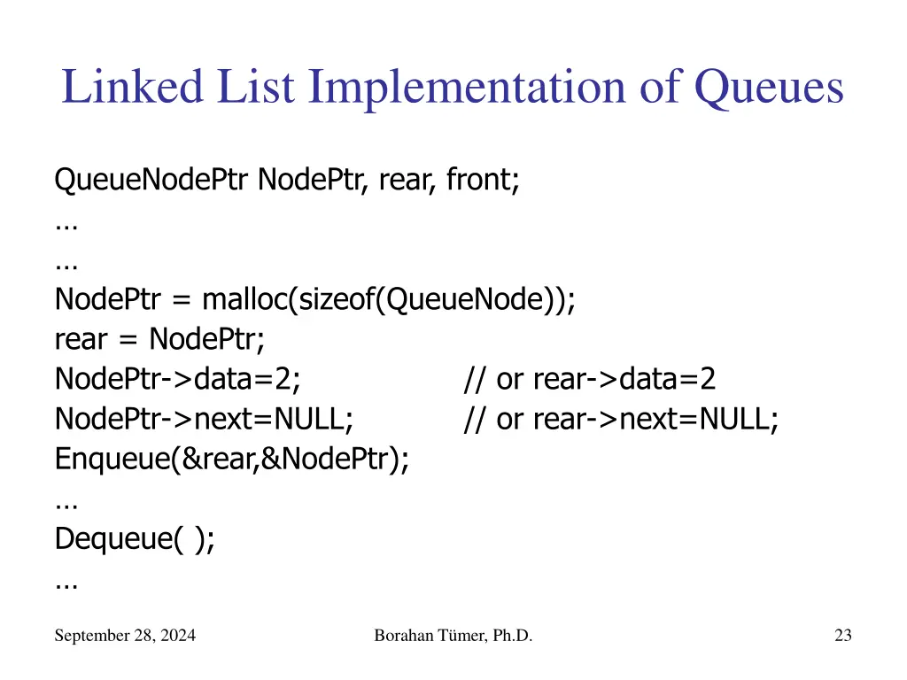 linked list implementation of queues 1