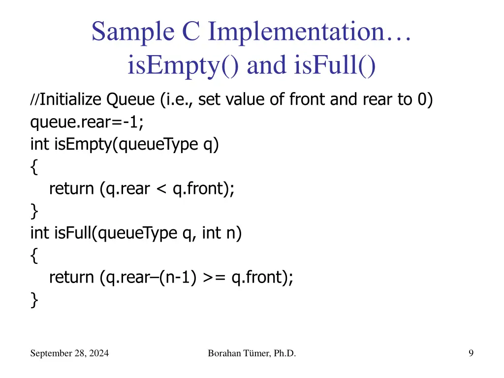 sample c implementation isempty and isfull