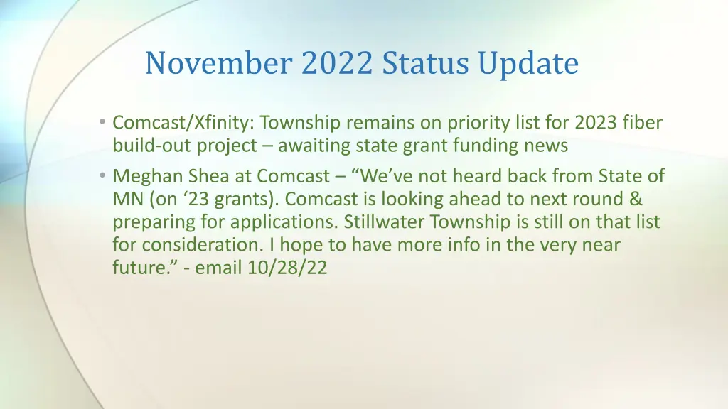 november 2022 status update 1