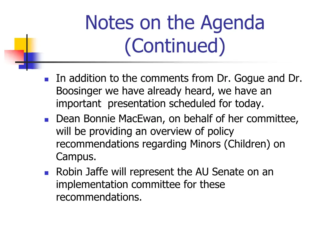 notes on the agenda continued 1