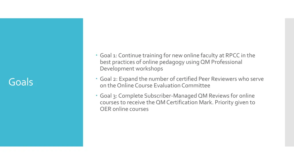 goal 1 continue training for new online faculty