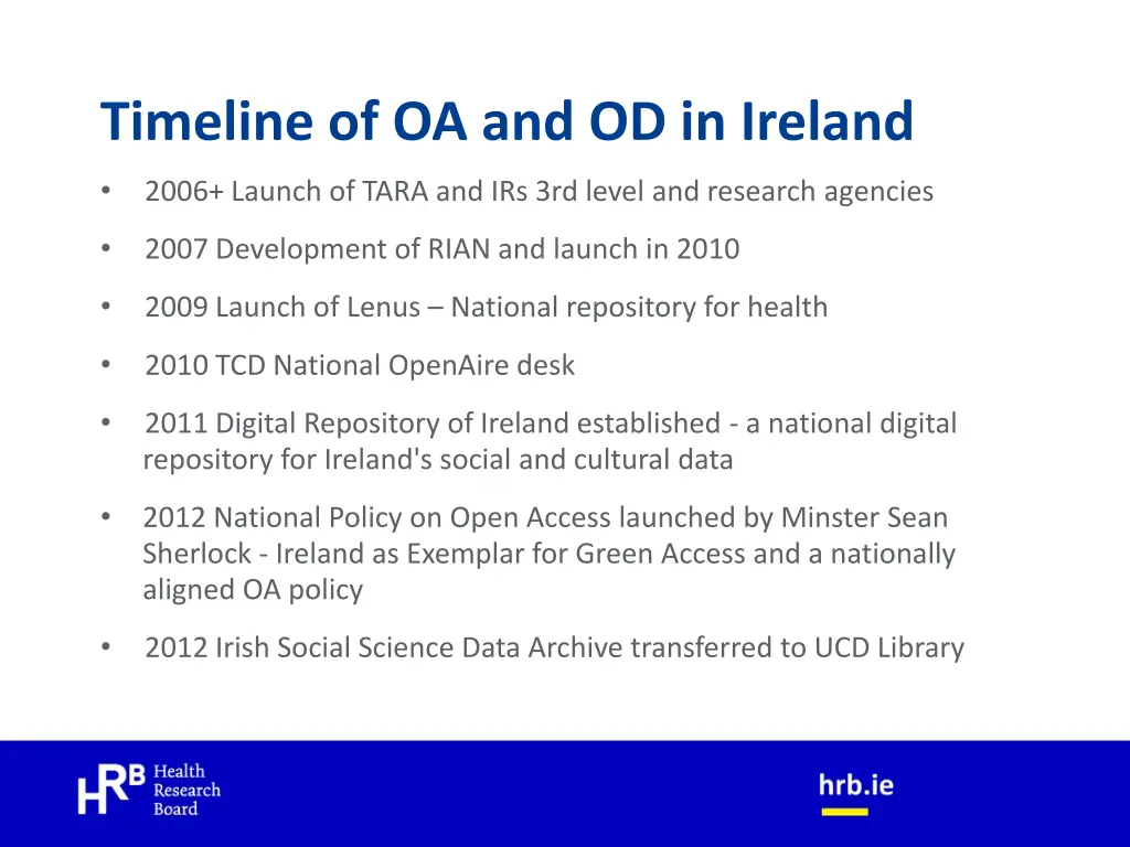 timeline of oa and od in ireland