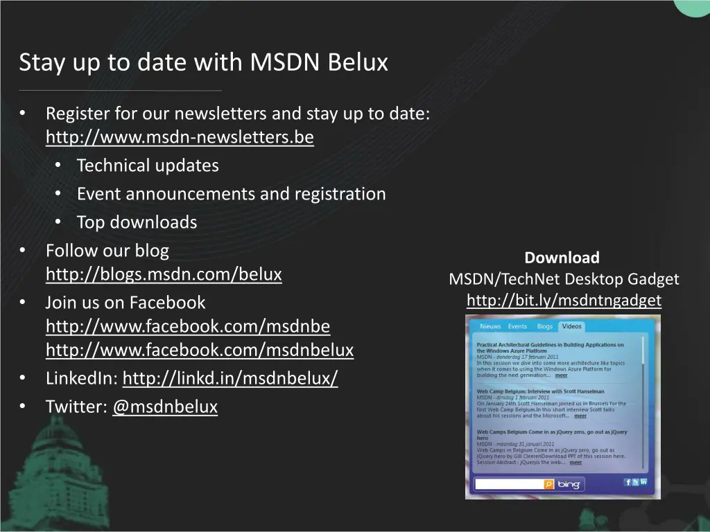 stay up to date with msdn belux