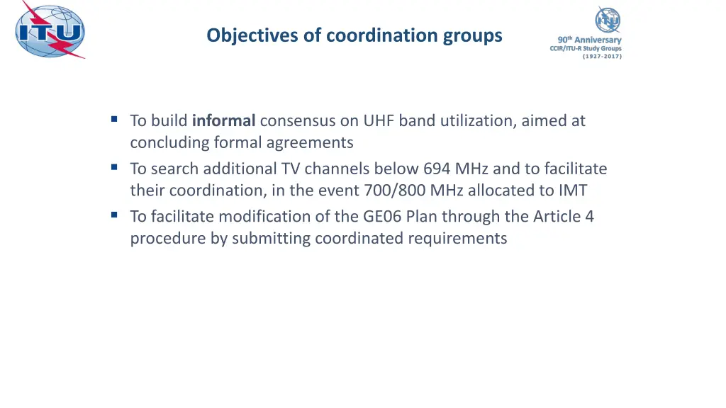 objectives of coordination groups