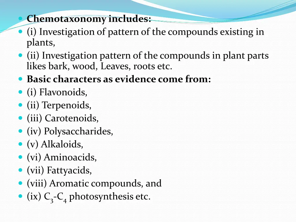 chemotaxonomy includes i investigation of pattern