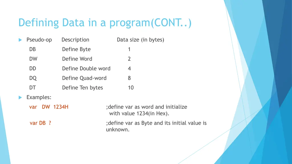 defining data in a program cont