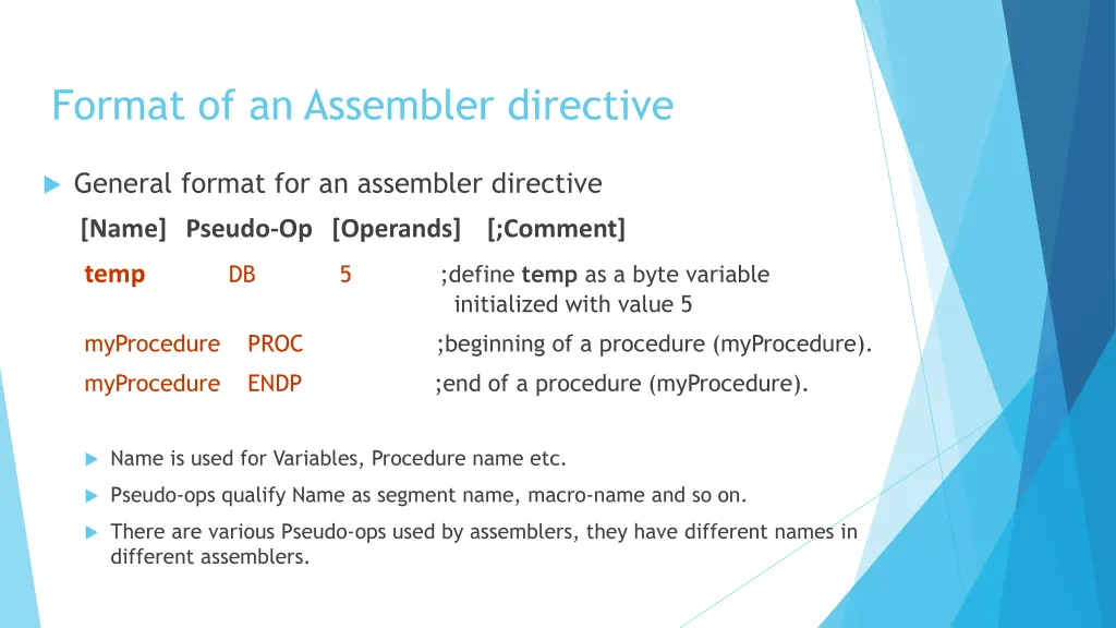 format of an assembler directive