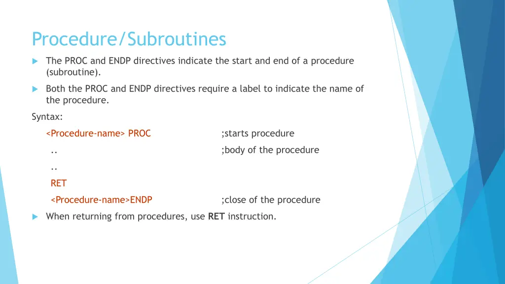 procedure subroutines 1