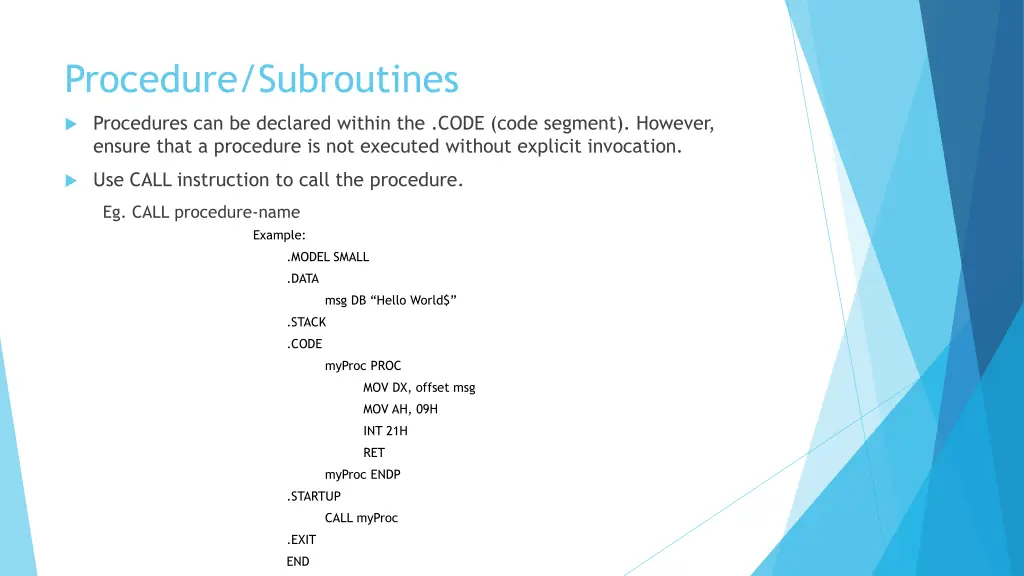 procedure subroutines