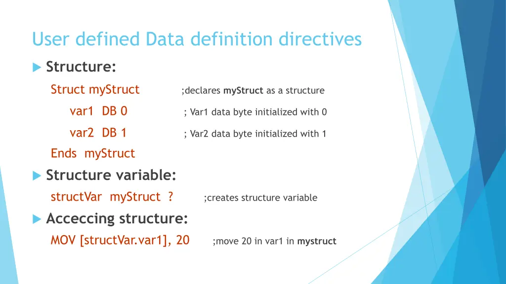 user defined data definition directives