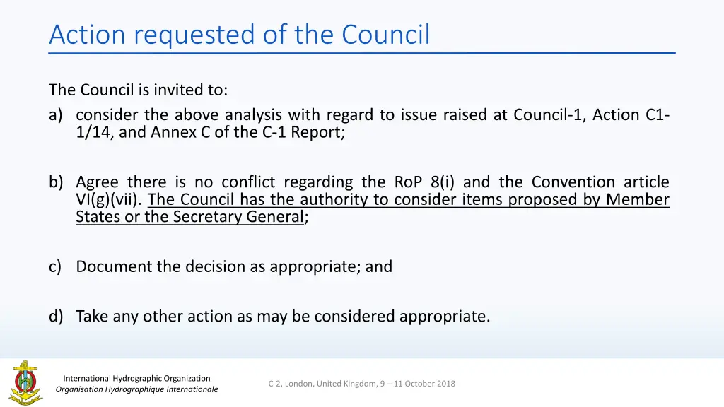 action requested of the council