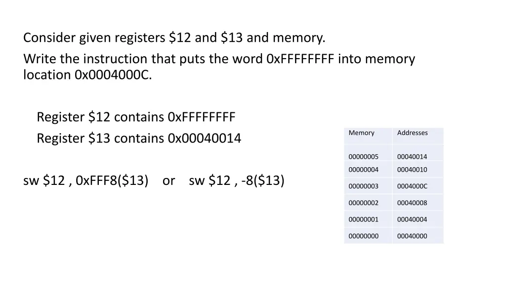 consider given registers 12 and 13 and memory