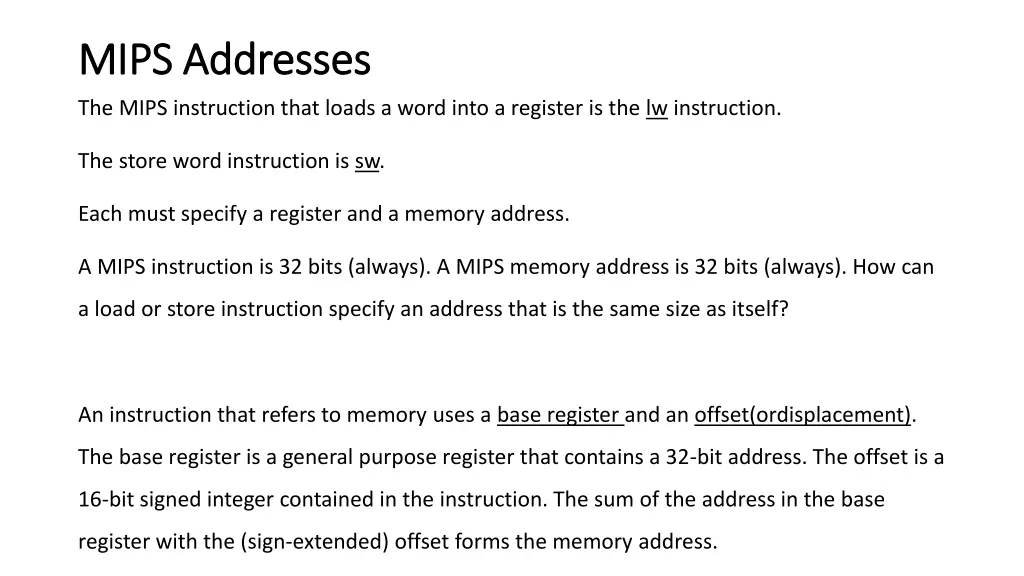 mips mips addresses addresses