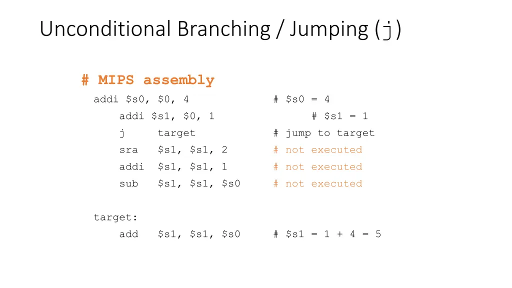 unconditional branching jumping j