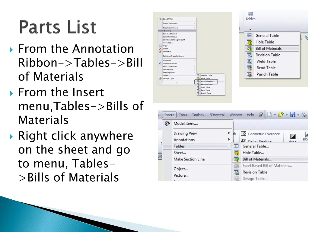 from the annotation ribbon tables bill