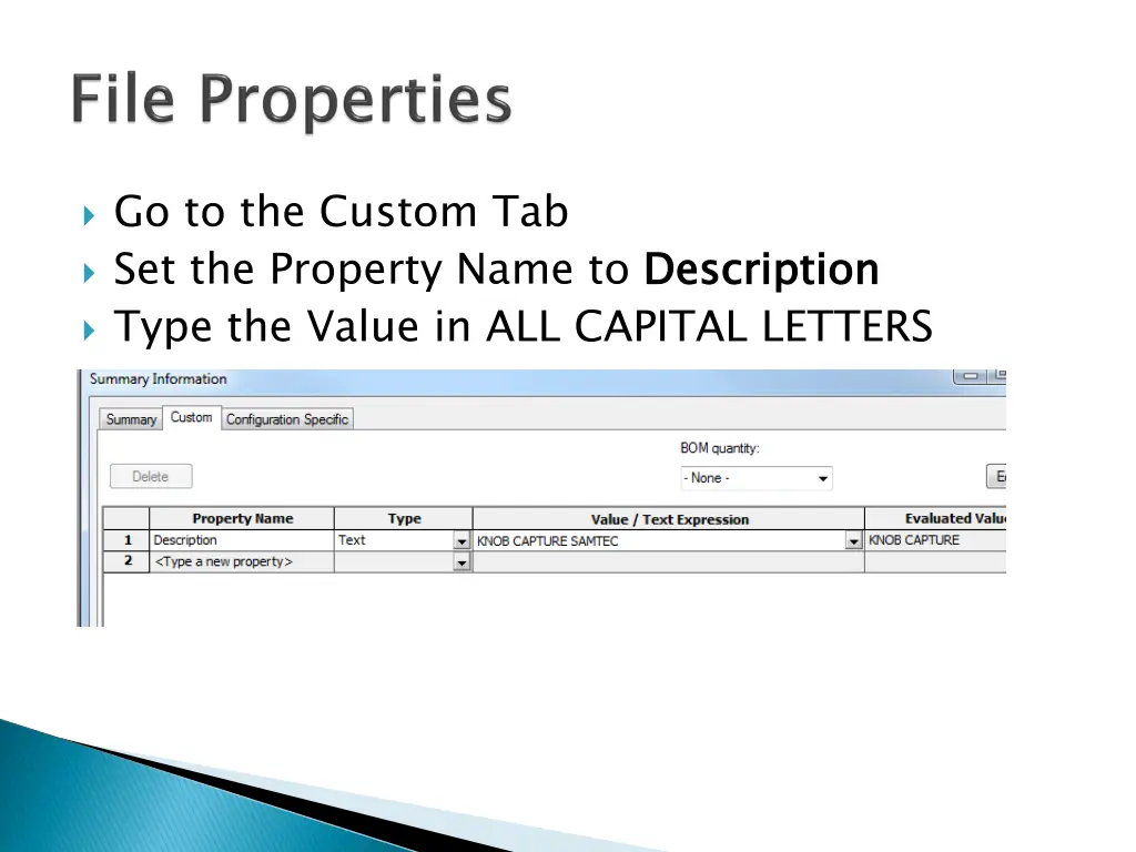 go to the custom tab set the property name