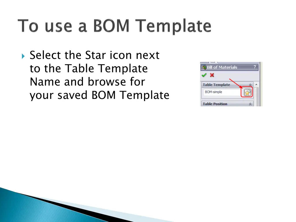 select the star icon next to the table template