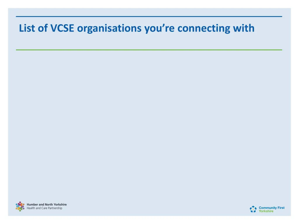 list of vcse organisations you re connecting with