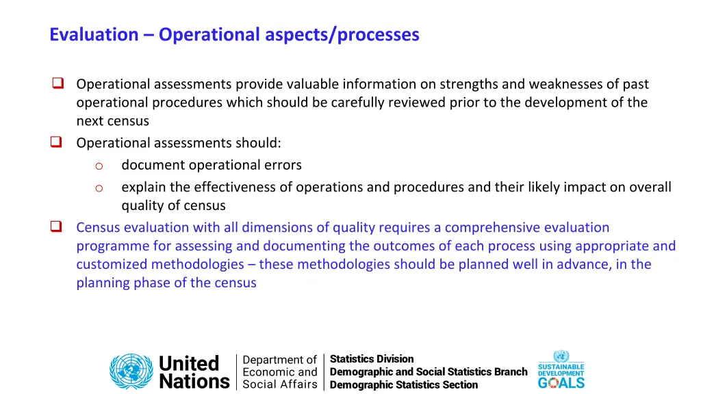 evaluation operational aspects processes