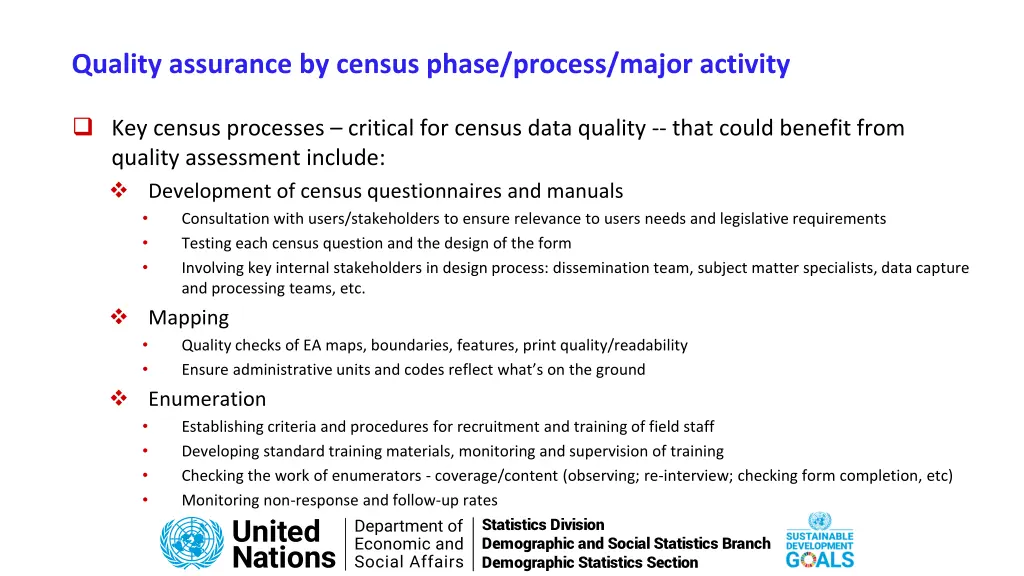 quality assurance by census phase process major