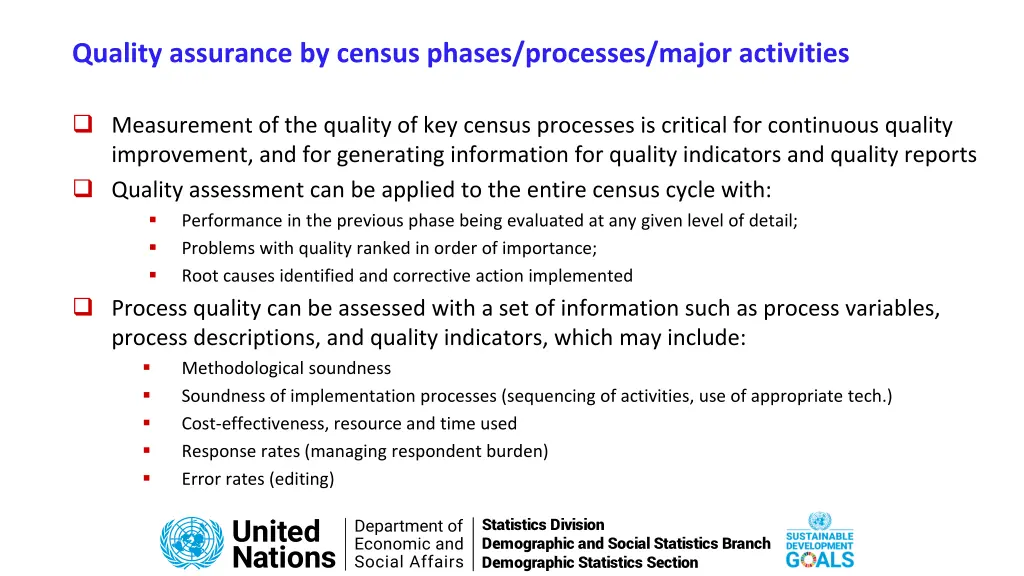 quality assurance by census phases processes