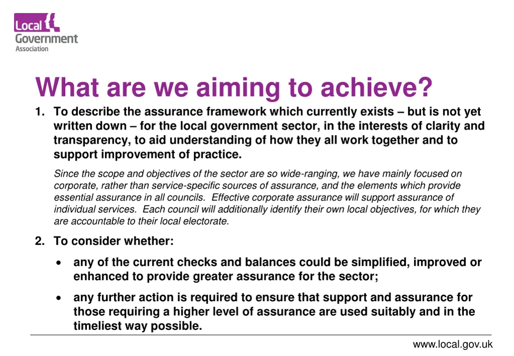 what are we aiming to achieve 1 to describe