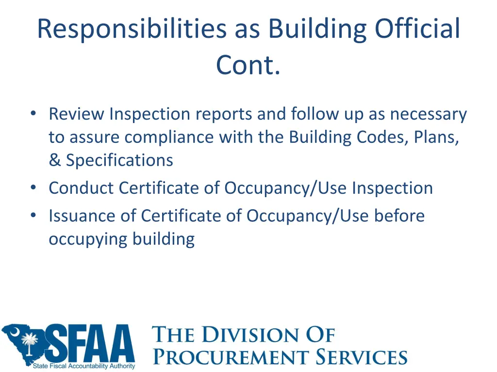 responsibilities as building official cont