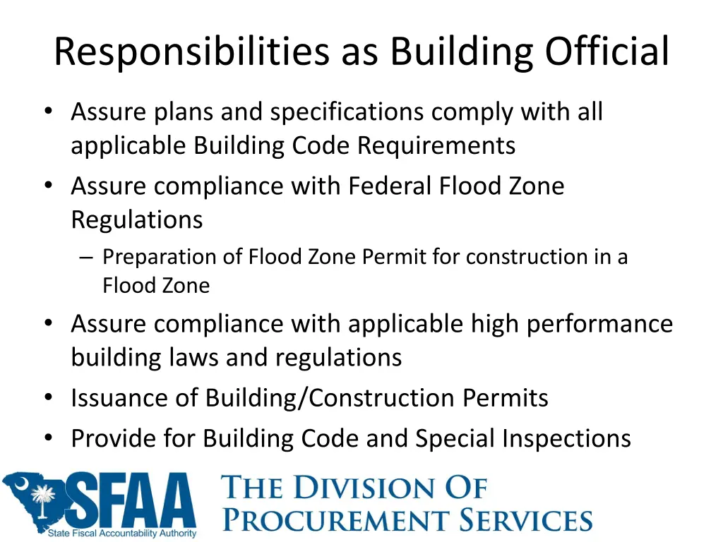 responsibilities as building official