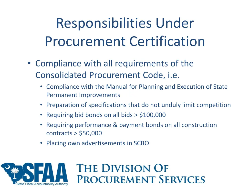 responsibilities under procurement certification