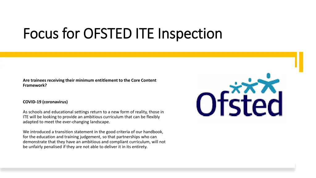 focus for ofsted ite inspection focus for ofsted