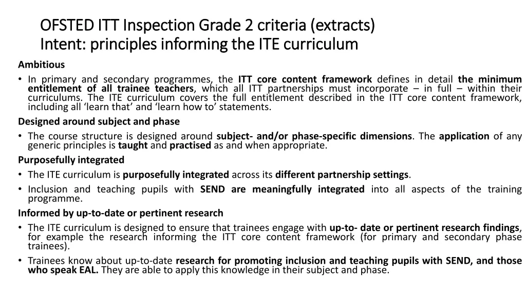 ofsted itt inspection grade 2 criteria extracts