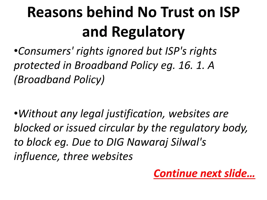 reasons behind no trust on isp and regulatory 1